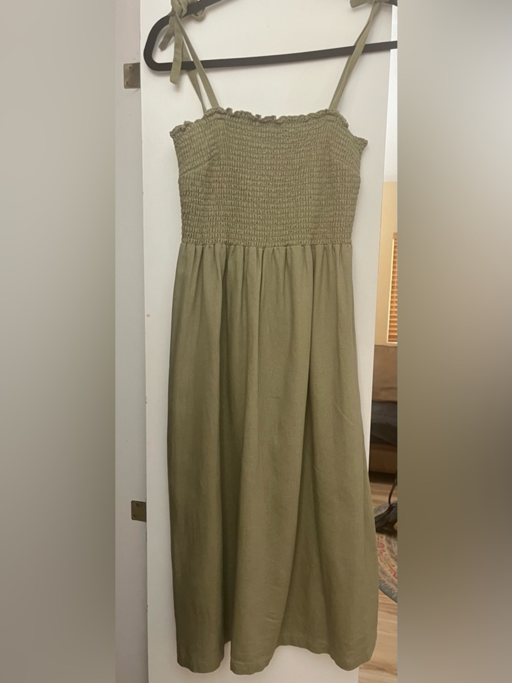 GAP Olive Green Smocked Midi Dress